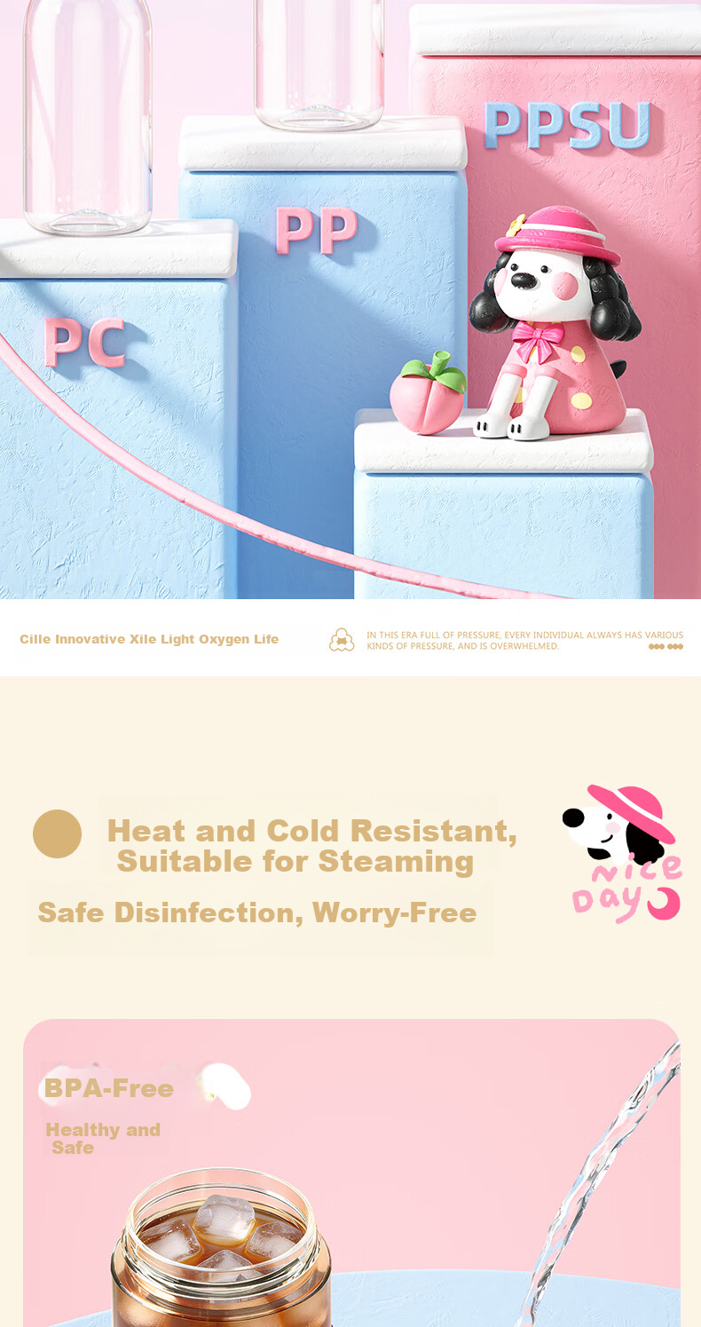 Cille Summer Plastic Cup Children's Water Bottle PPSU Straw Cup Baby Primary School Student Maternity Infant Kindergarten Cup 2