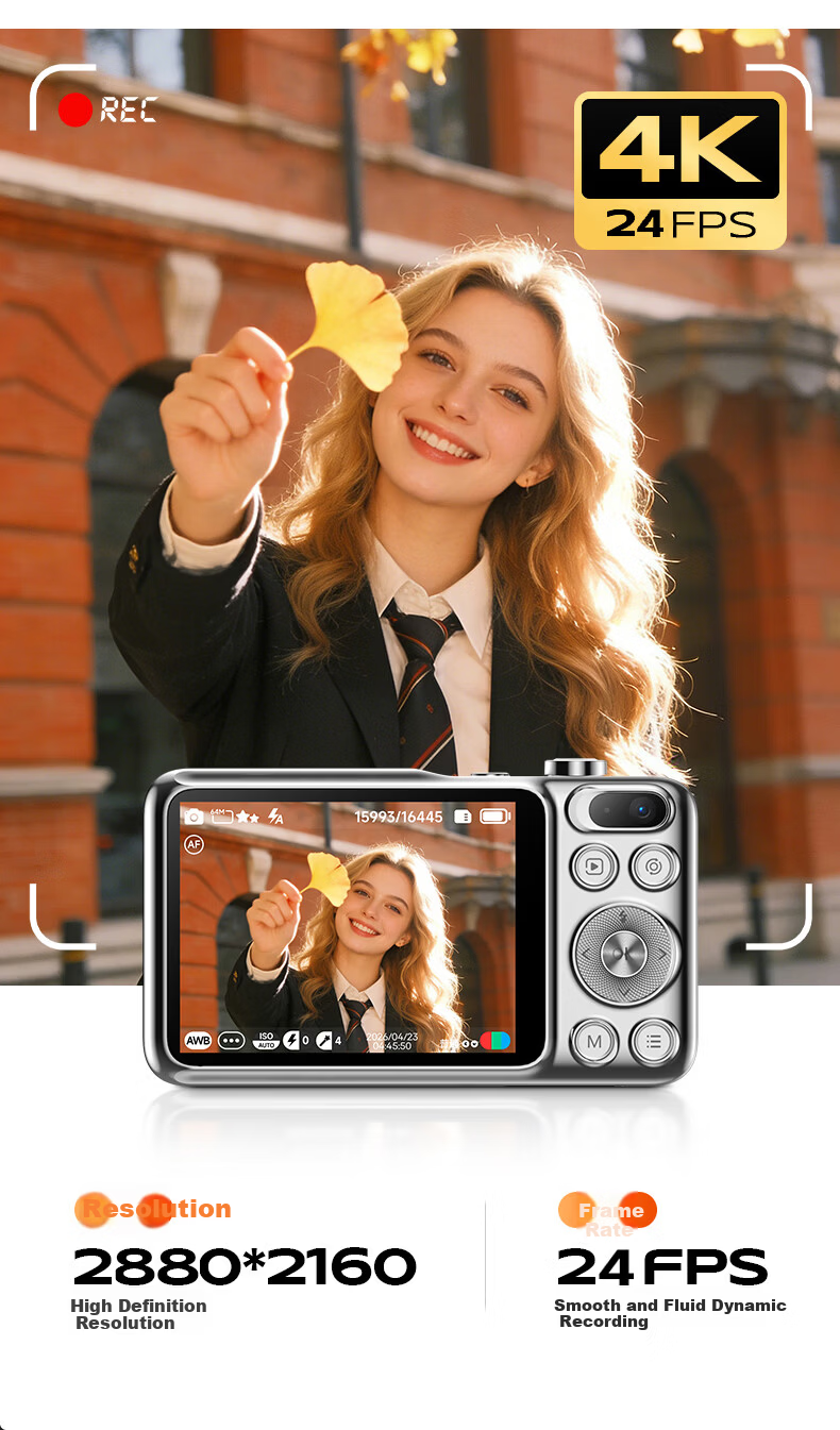 Aigo T600 Optical Zoom Retractable Lens Dual Camera Selfie Student Digital Camera Gift for Girls, Entry-Level Mirrorless Vlog Campus Alternative CCD, Silver White Color, 32GB 8