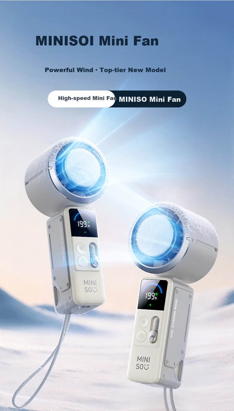 MINISO Portable Handheld Aluminum Alloy USB Fan with Display, Long Battery Life, 3C Certified, High-Speed Rechargeable Desktop Cooling Fan for Office and Students 2