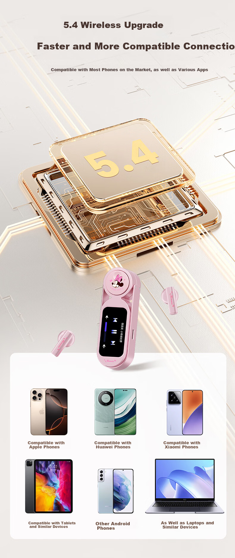 Disney Semi-In-Ear Wireless Bluetooth Earphones with Microphone, Long Battery Life, Multifunction Touch Screen, Digital Display, Alarm Clock, Call, Wallpaper, Gaming, Photography, Student Boys Birthda 9