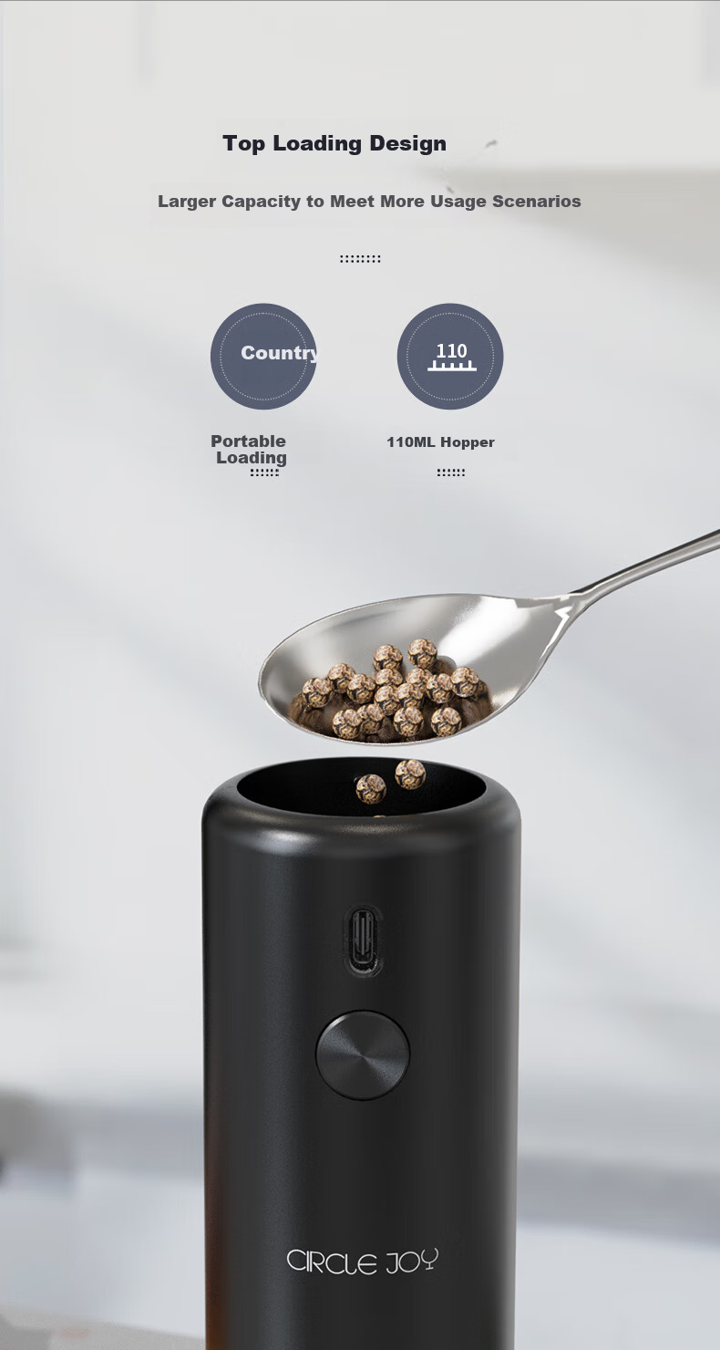 Circle Joy Stainless Steel Electric Pepper Grinder Rechargeable Adjustable Speed Household Spice Mill White 7