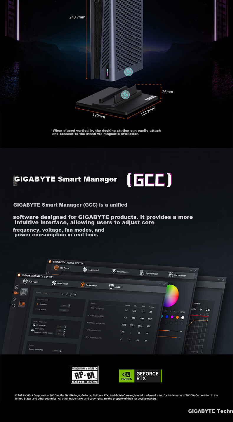GIGABYTE AORUS RTX 5060Ti AI BOX 16GB Graphics Card Dock DLSS4 Thunderbolt 5 USB4 Plug and Play 100W Power Supply Design Rendering AI Model Application 8