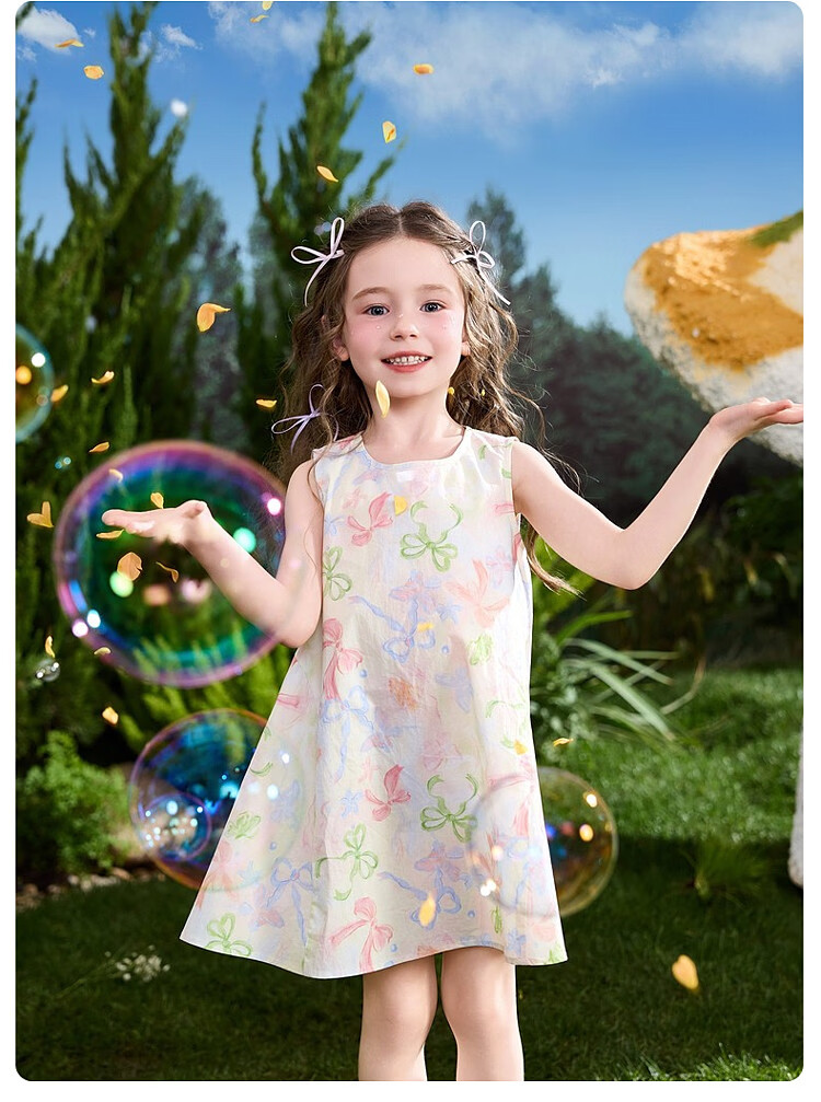 ASK JUNIOR Kids Summer Sleeveless Cotton Printed Vest Dress for Girls 12