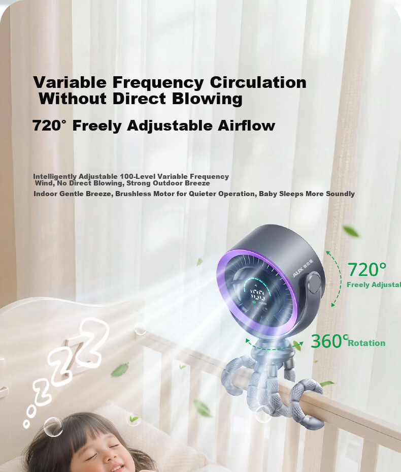 AUX Baby Stroller Mini Octopus Folding Desktop Portable Handheld USB Fan Baby Special Outdoor Cooling Essential Long Battery Life 16