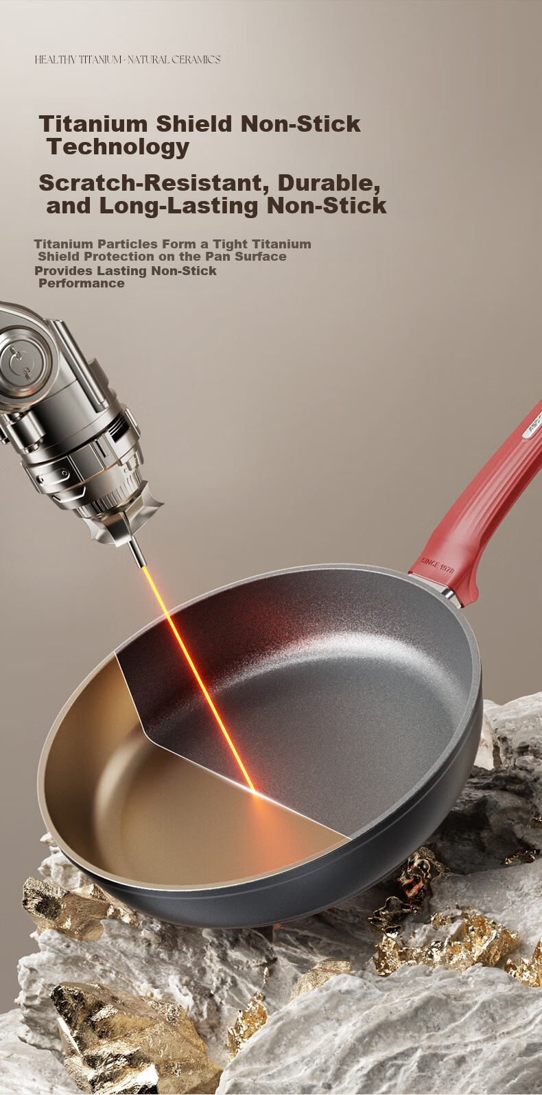 ASD Flat Frying Pan Non-stick Titanium Ceramic Coating 26cm Steak Egg Cooking Pan Compatible with Induction Cooker J1WJ 6