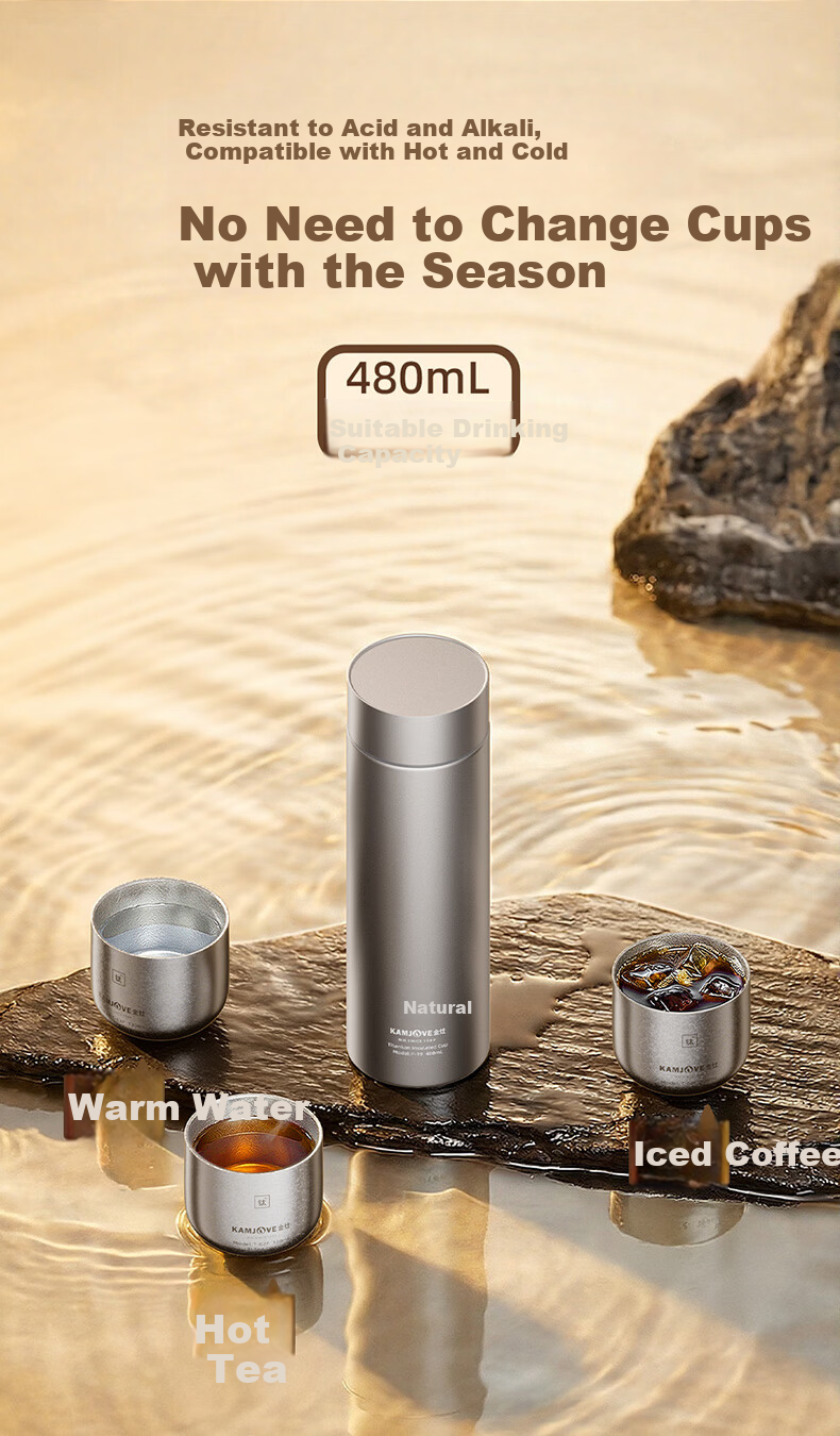 KAMJOVE Titanium Insulated Water Bottle Pure Titanium Inner and Outer Cup Portable Tea Cup for Men and Women 8