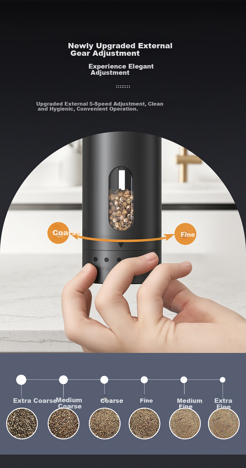 Circle Joy Stainless Steel Electric Pepper Grinder Rechargeable Adjustable Speed Household Spice Mill White 6