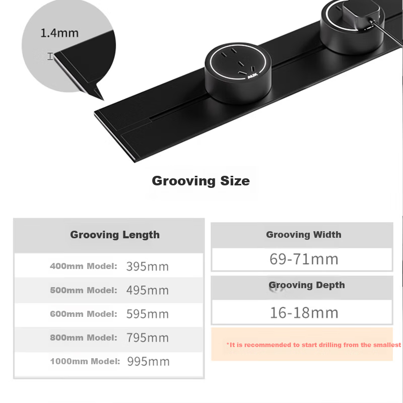 AUX Track Socket Sliding Rail Multi-Functional Power Strip Concealed Embedded Rail Socket Switch 50cm Track + 3 Black Five-Hole Outlets