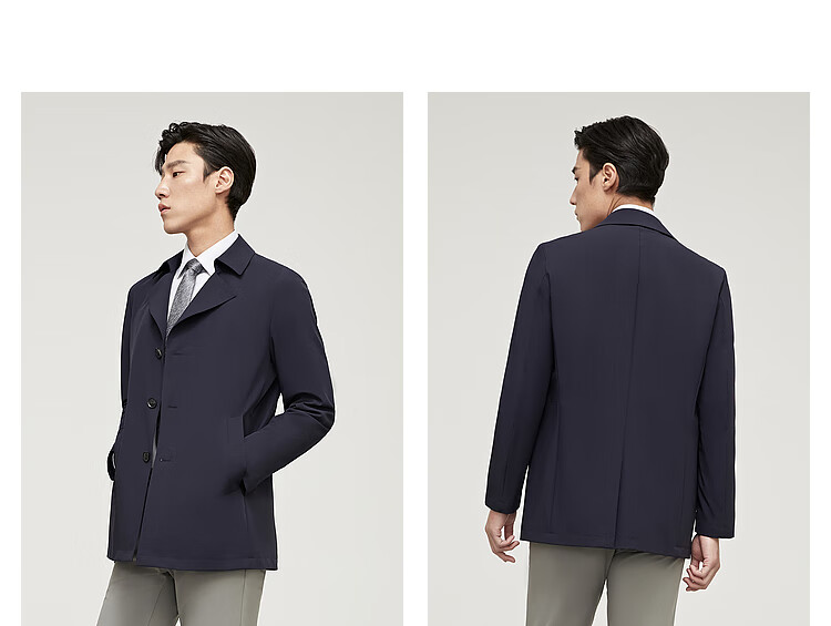 YOUNGOR YOUNGOR Men's Trench Coat, Spring Business Casual Single Trench Coat for Young Men, Navy Blue, 170/92A 9