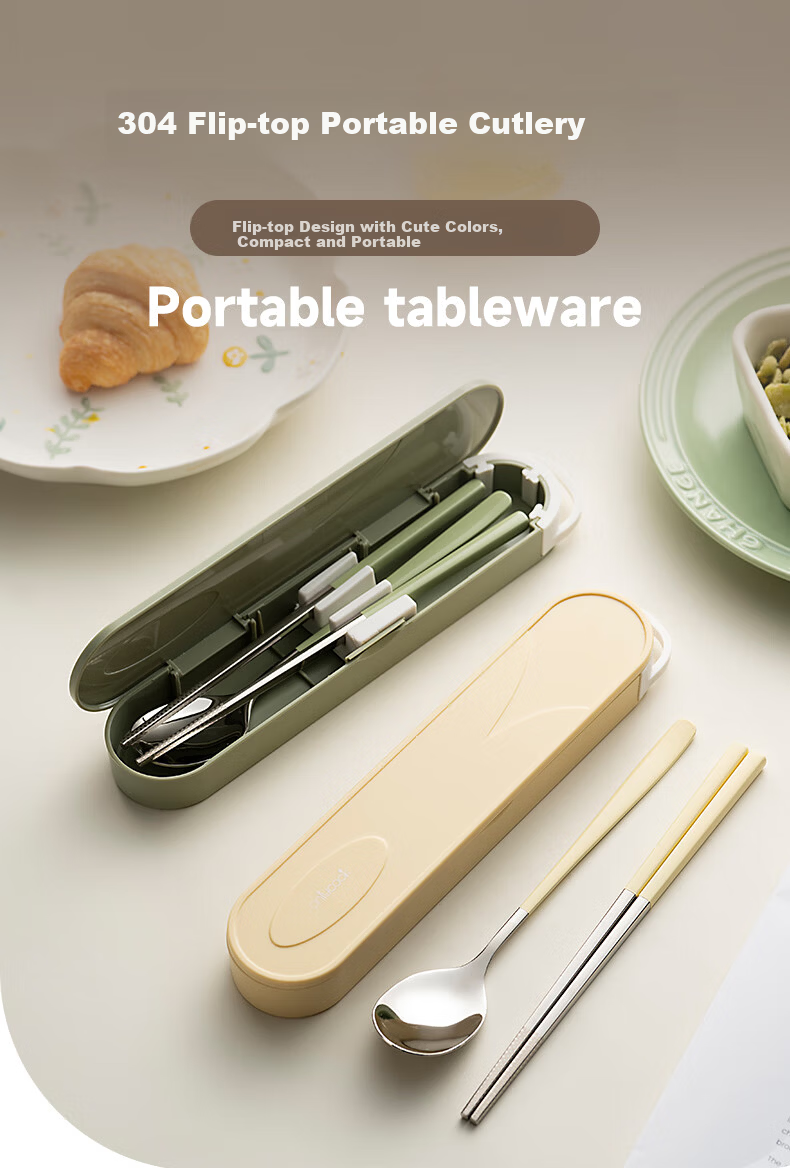Onlycook Portable Cutlery Set with Hook 304 Stainless Steel Chopsticks Spoon Fork Student Utensils 1