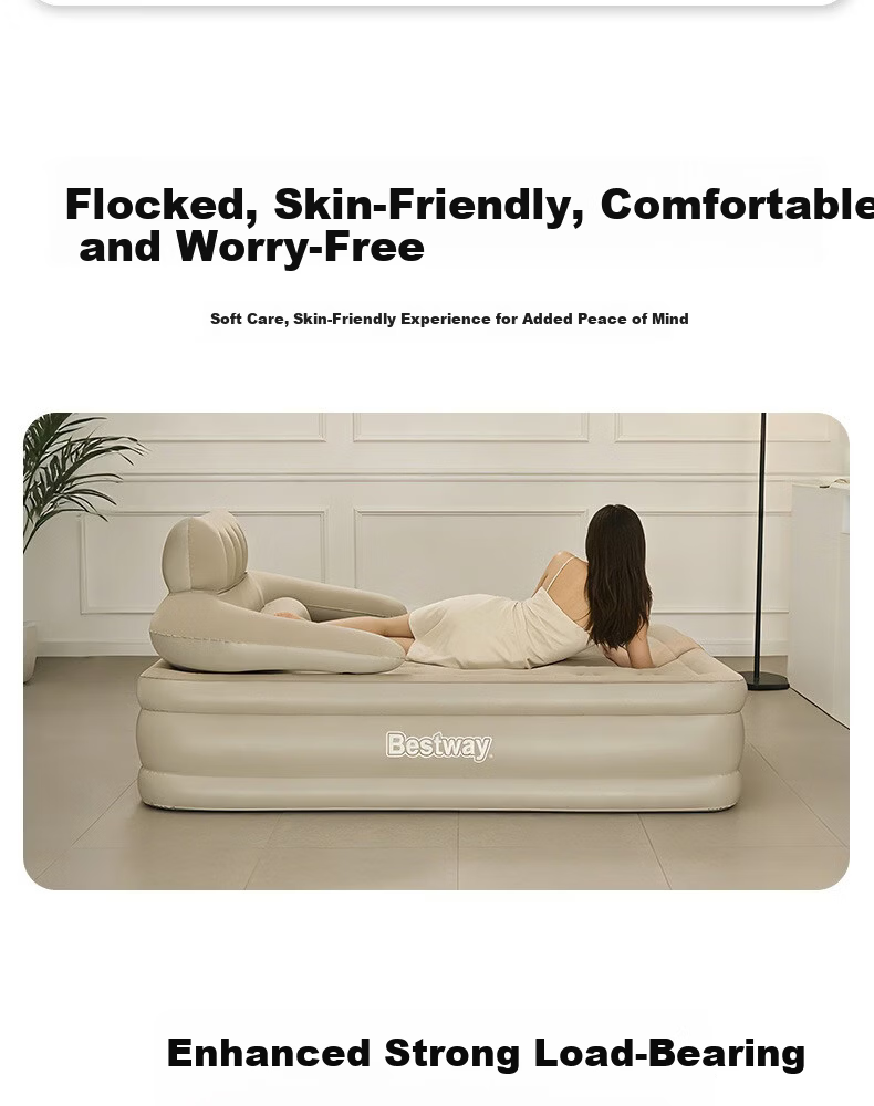 Bestway Xingqi Self-Inflating Air Mattress with Built-in Pump Single Elevated Backrest Outdoor Camping Home Floor Sleeping Pad 671DP 6