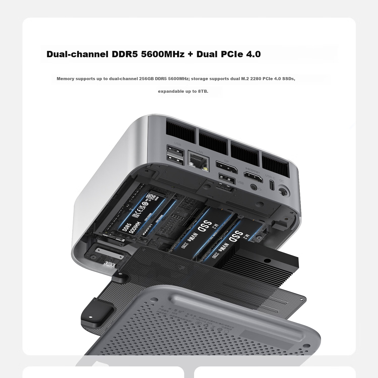 Lingke Subsidy 15% SER8 8745HS High-Performance AMD Ryzen 7 Ultra-Quiet Mini PC for Entertainment And Office Use, Frost Silver Color, 32GB RAM / 1TB Storage 12