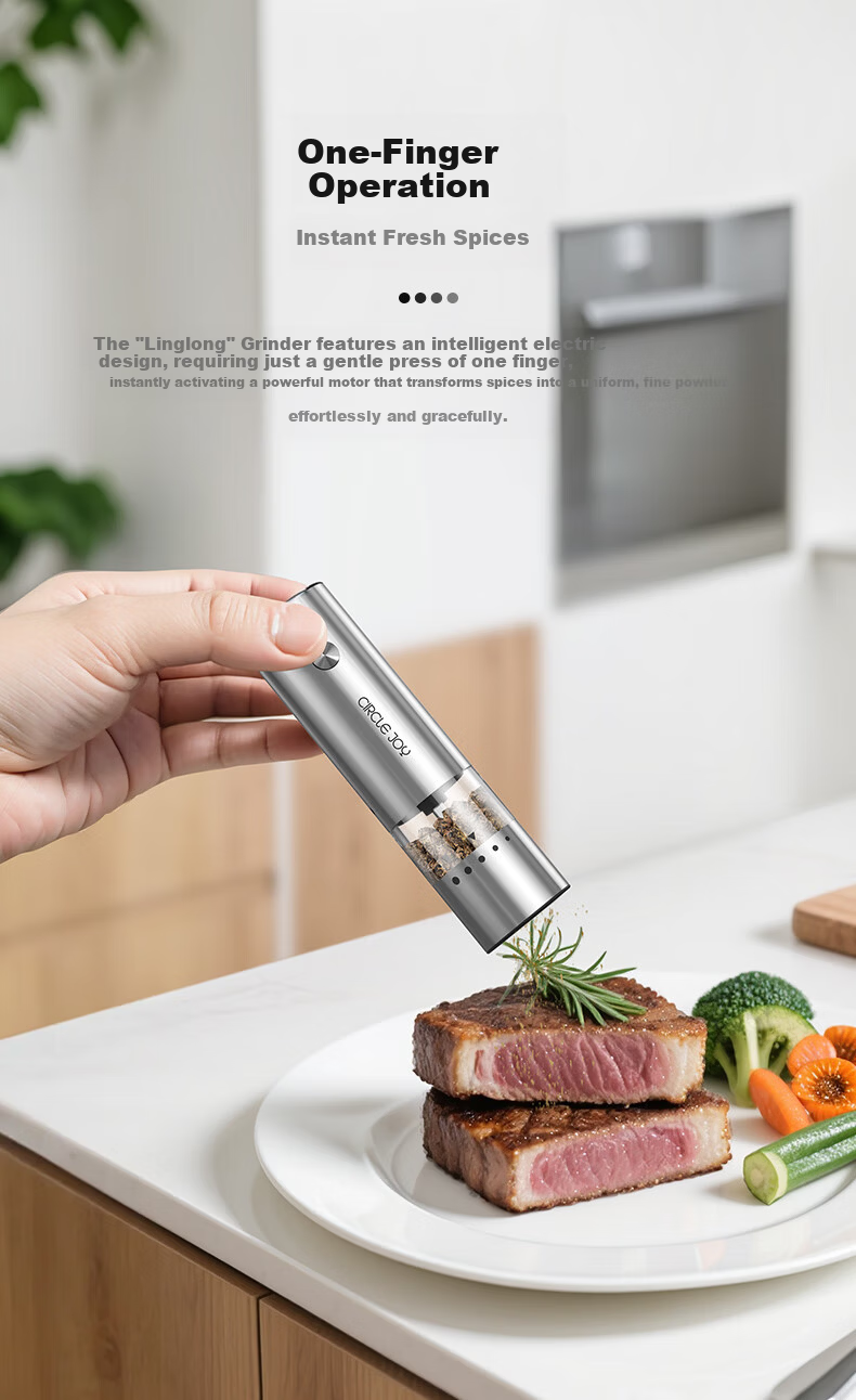 Circle Joy Mini Stainless Steel Electric Pepper Grinder Rechargeable Household Spice Grinder Set of 2 7