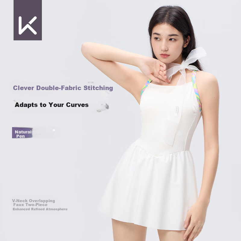Keep Women's Sleeveless Floral Strap One-Piece Swimsuit Dress 671 M Off-White