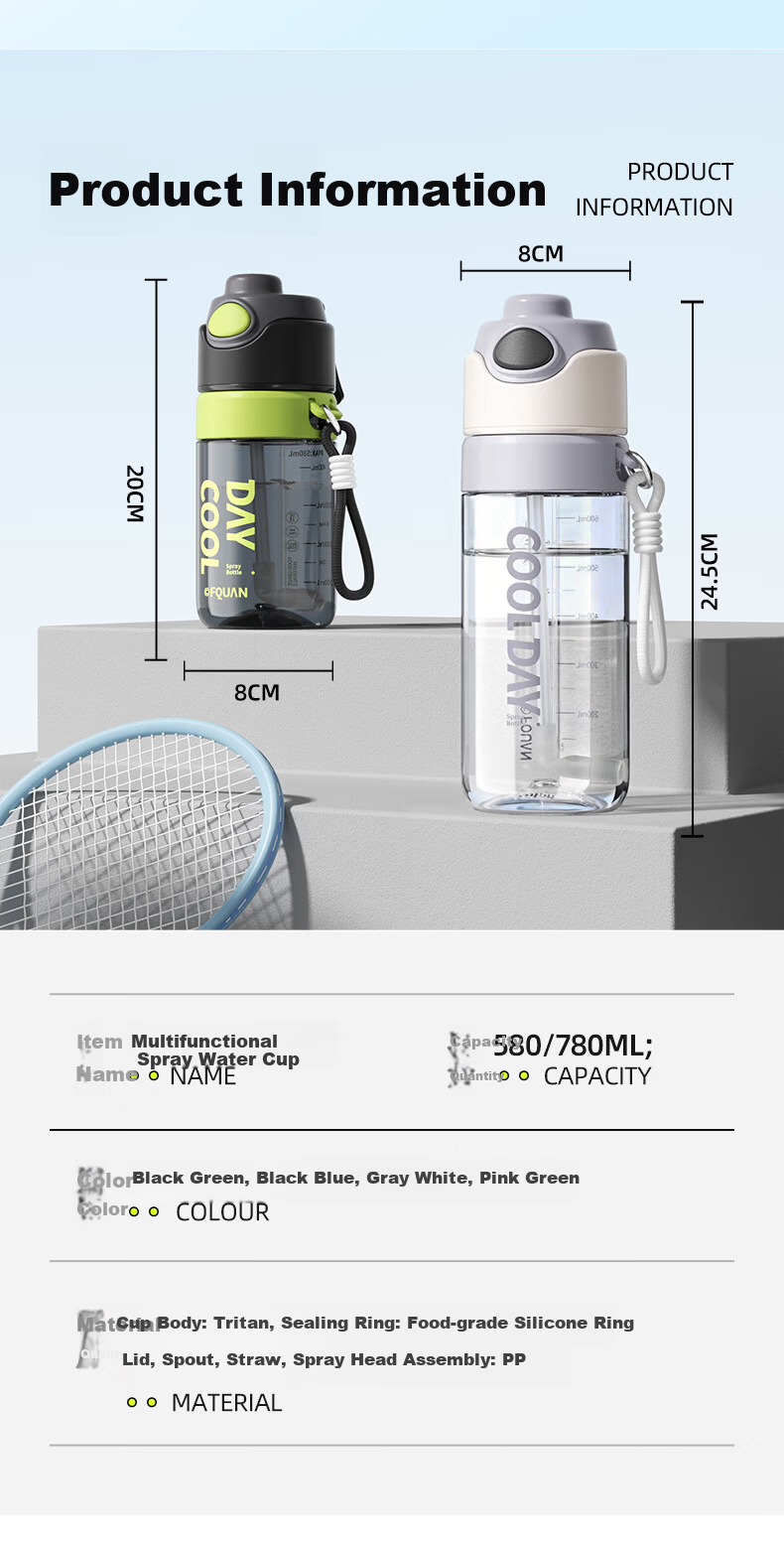Fuquan Spray Water Bottle Children's Middle School Student School Special Sports Water Bottle Summer with Scale Straw Spray Cup 22