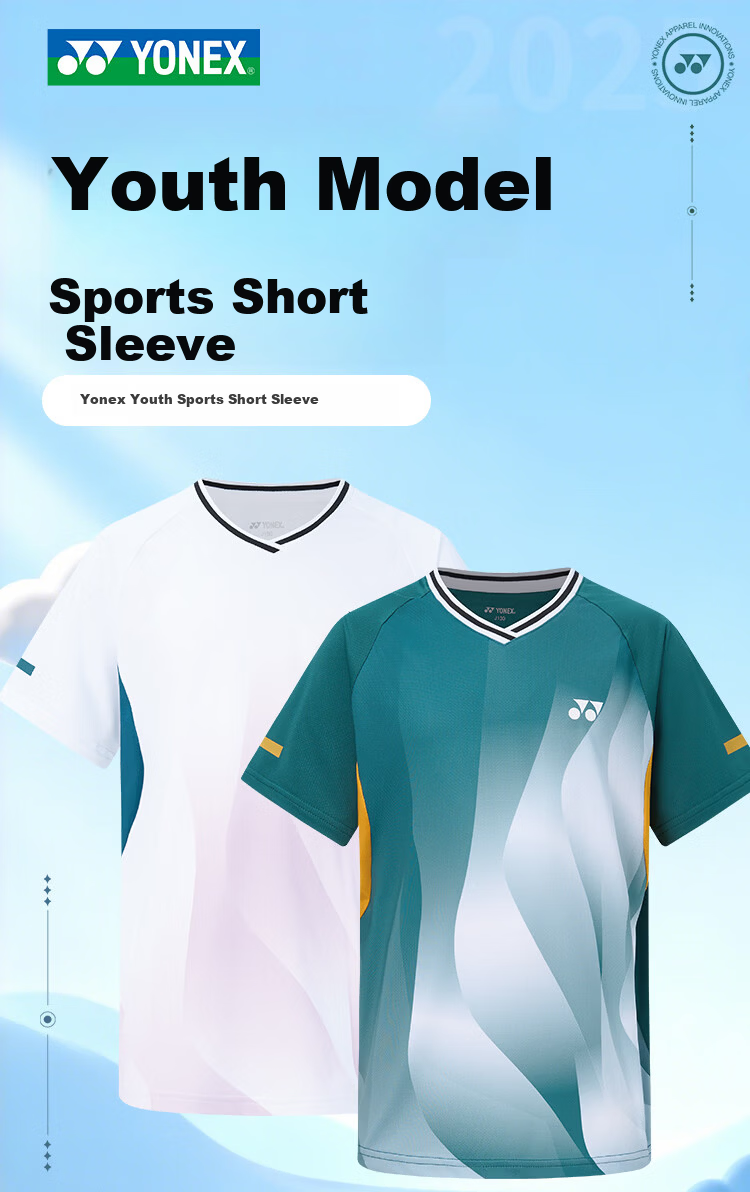 YONEX Badminton Shirt Youth Kids Competition Training Sweat-Absorbing Sports Short Sleeve T-Shirt 3100126BCR Blue Green J160 1