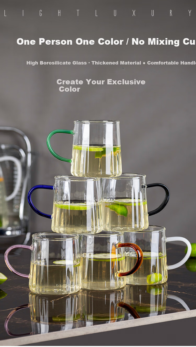 Banwu Life High Temperature Resistant Borosilicate Glass Cup Household Heat-Resistant Thickened Tea Drinking Glass Set of 6 Colors 1