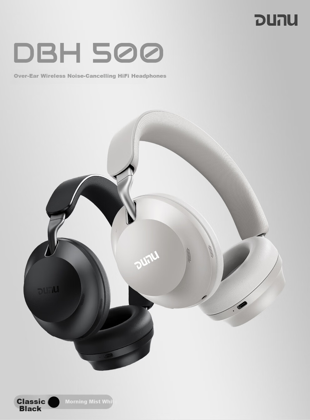 DUNU DBH 500 Over-Ear Wireless Bluetooth Headphones Active Noise Cancelling HiFi Dynamic Driver 3.5MM Single-End USB Wired Headphones for Mobile Phone Computer Tablet Bluetooth 5.4 Black 1
