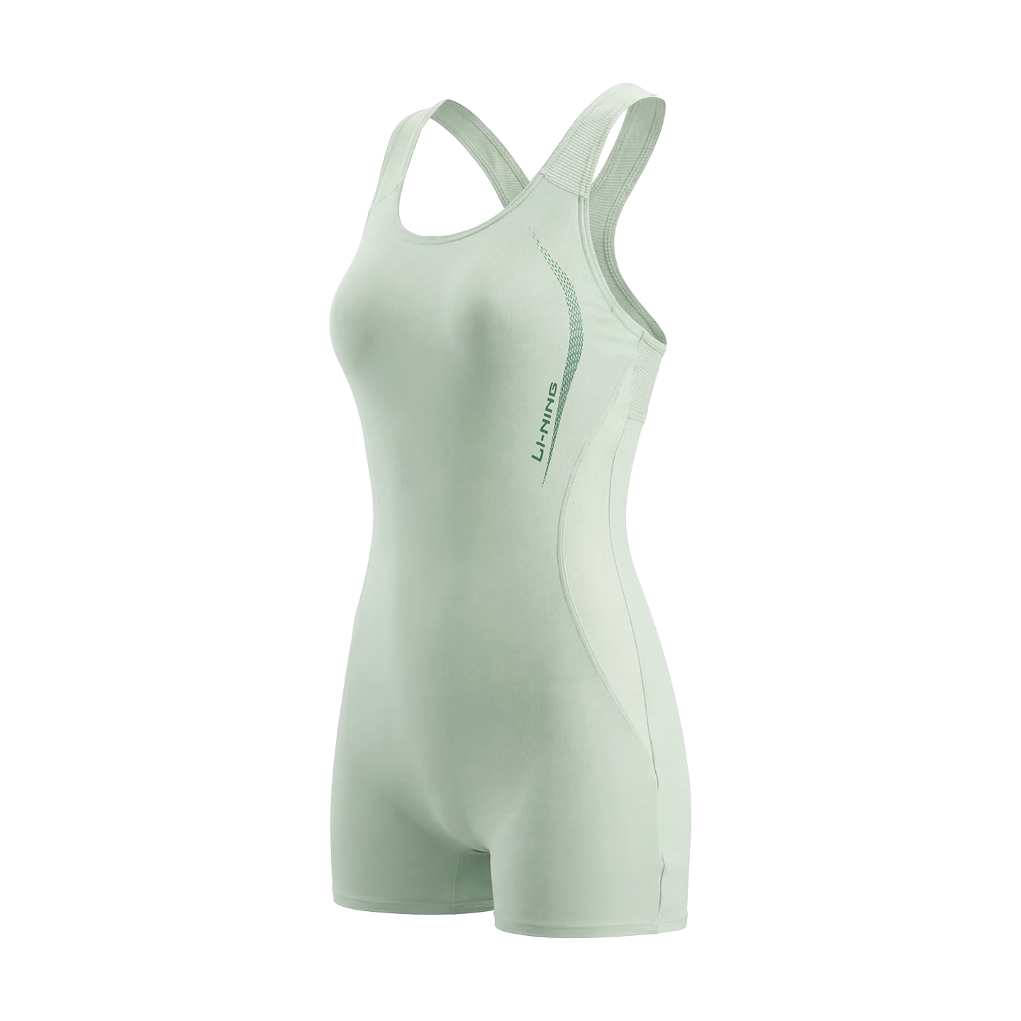 LI-NING Women's Professional Training One-Piece Square Leg Swimsuit Fashion Plus Size Swimwear 1786 Green XL
