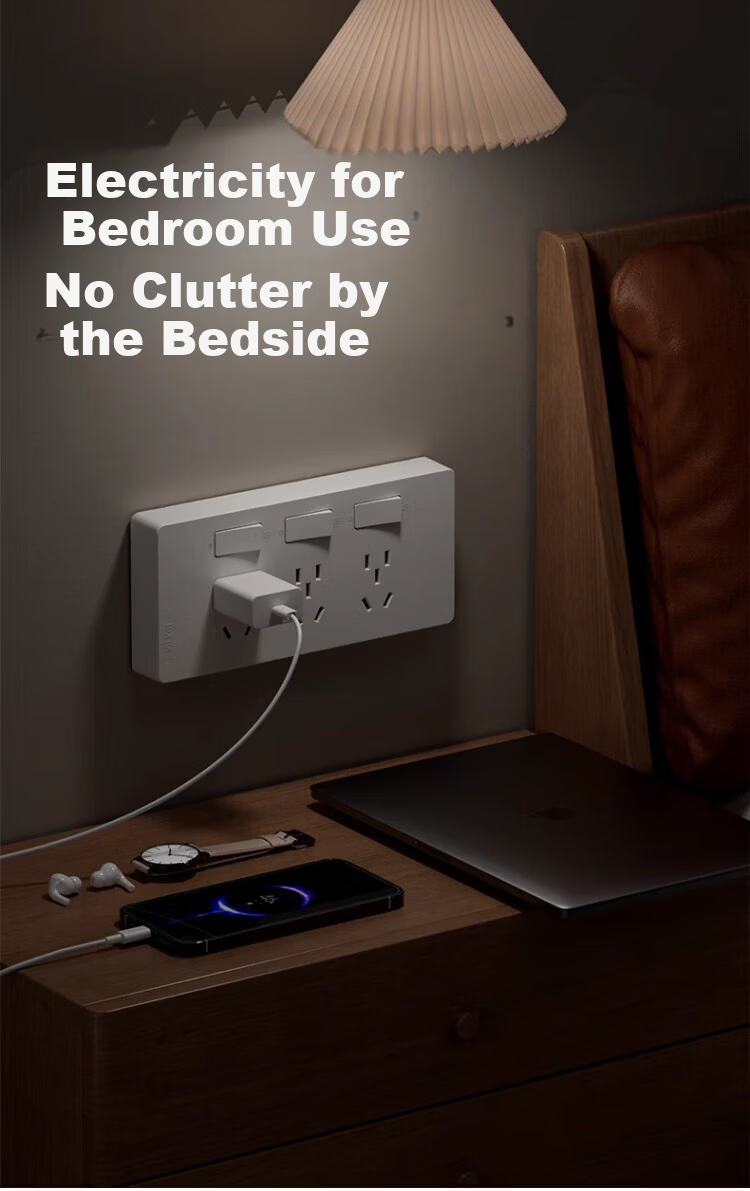 AUX Extension Power Strip with Cord Multi-Functional Bedroom Wall Mount Expansion Socket Kitchen Power Outlet Gray 11