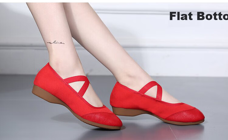Teslita Red Dance Shoes Women Soft Sole Middle-Aged and Elderly Adult Mid-Heel Square Dance Canvas Shoes Black 11