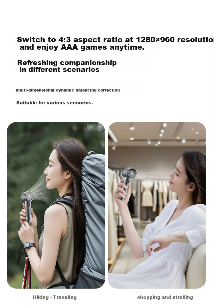 Bull Handheld Bladeless USB Fan [3C Certified Battery] 5000mAh Stepless Speed Adjustable Mini Portable Turbo Electric Fan Rechargeable Starry Gray 8