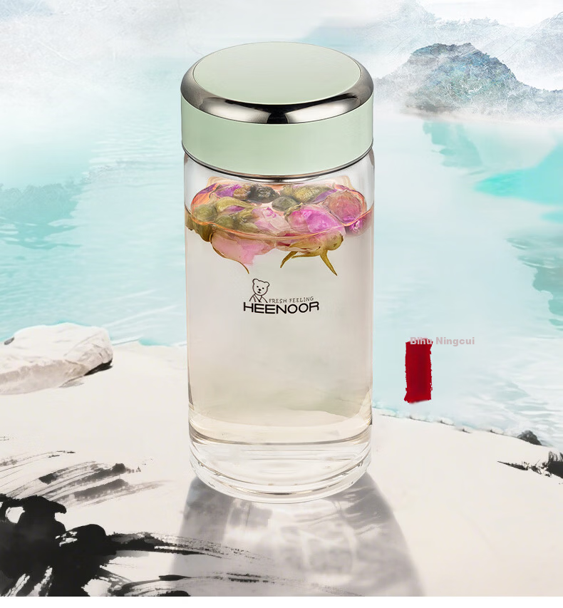 Heenoor Single-Layer Glass Cup, 2026 New Floral Tea Cup, Transparent High-Value Water Cup for Women, Home Portable Tea Infuser Mug 16