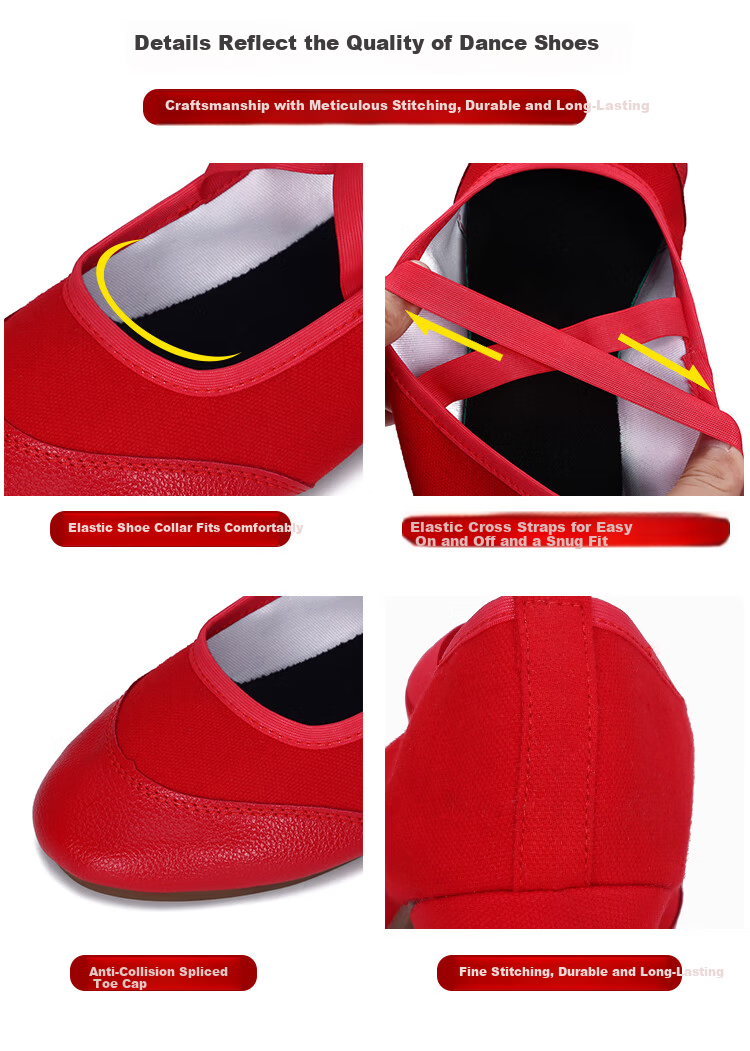 Teslita Red Dance Shoes Women Soft Sole Middle-Aged and Elderly Adult Mid-Heel Square Dance Canvas Shoes Black 5