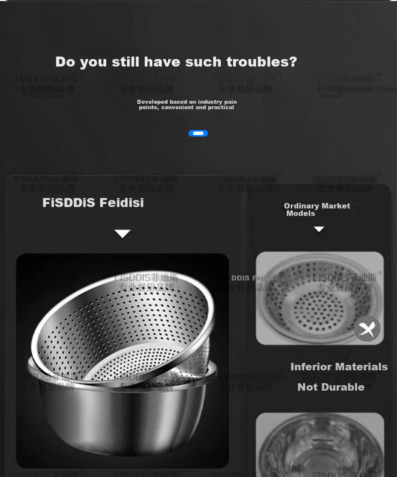 FISDDIS 304 Stainless Steel Bowl and Sieve 2-Piece Set Thick Soup Bowl Rice Washing Strainer Draining Basket 30cm Cooking Bowl LLPTZ-30 4