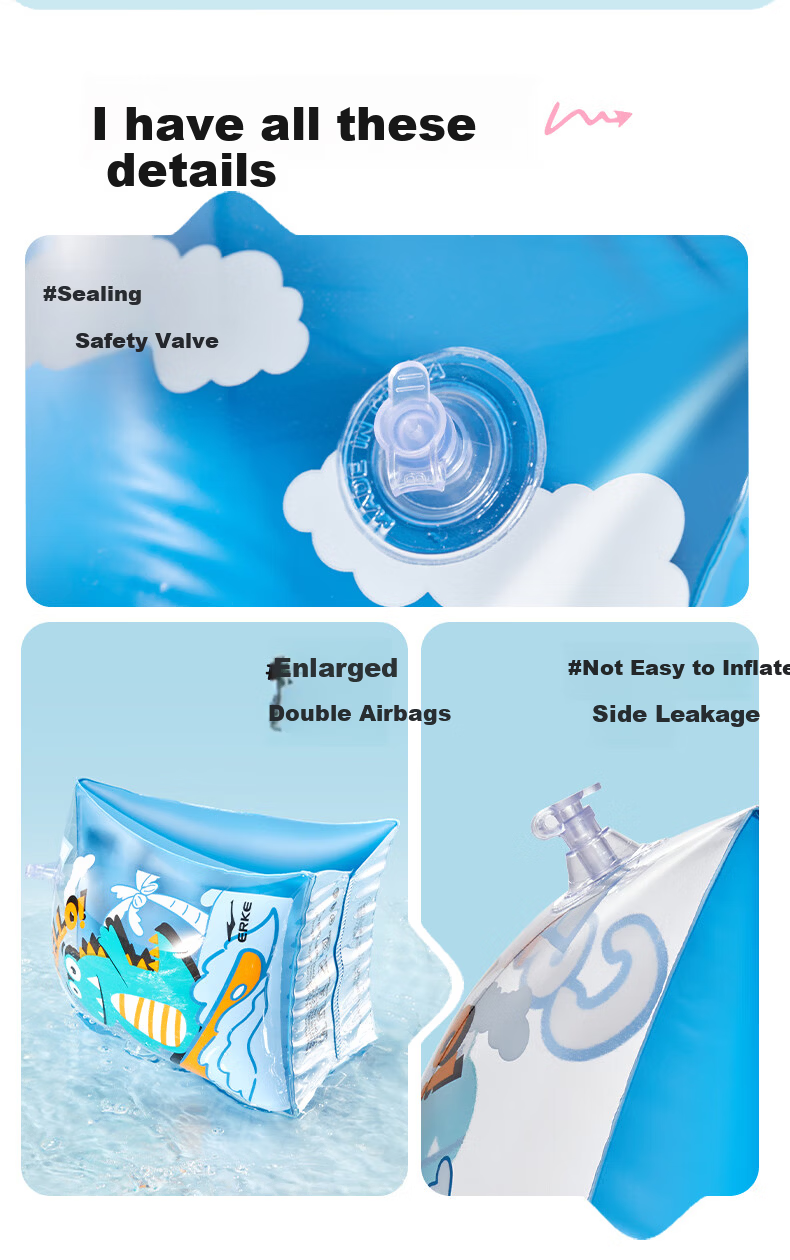 ERKE New Kids Cartoon Inflatable Swimming Arm Floaties Buoyancy Armbands Pair Blue 3