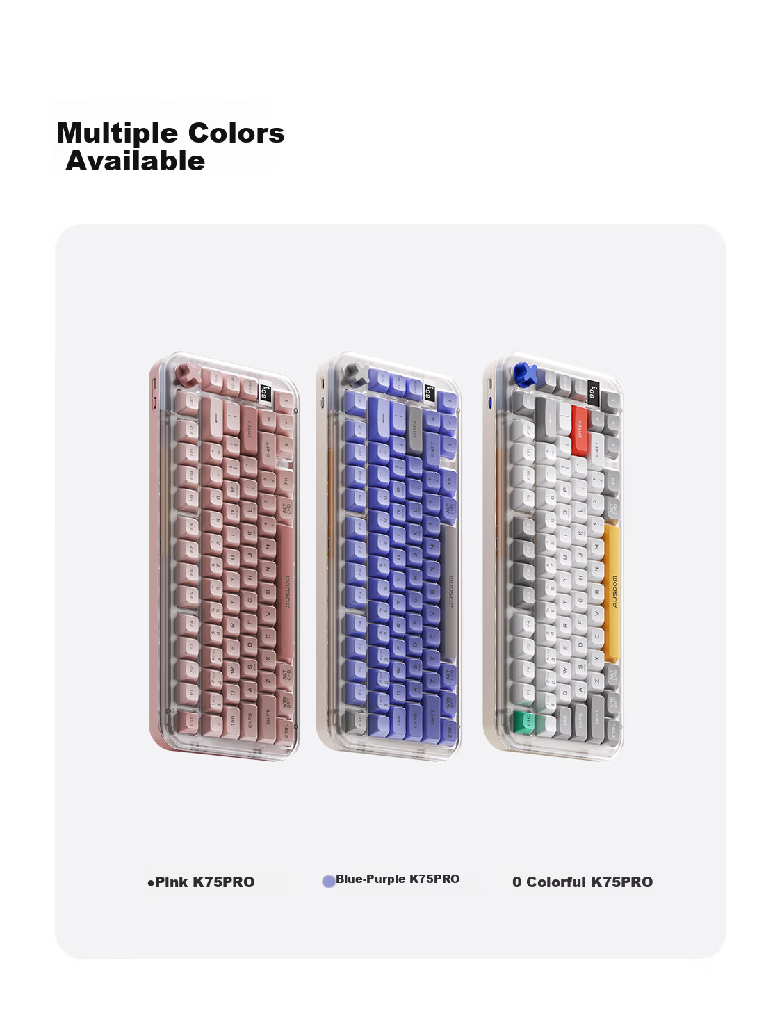 AUSDOM K75 Wireless Keyboard Three-Mode Bluetooth Wired Multifunctional Screen Display Mechanical Feel RGB Office Gaming E-sports Computer Laptop Universal Amber 75-Key Colorful 6