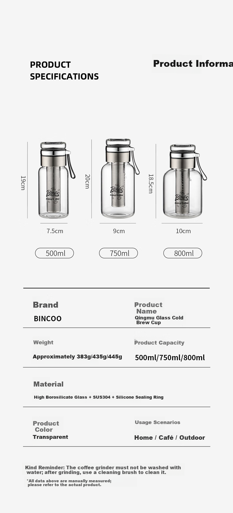 Bincoo Glass Cold Brew Coffee Maker Portable Cold Brew Bottle with Filter for Home Use Iced Americano Cup 10