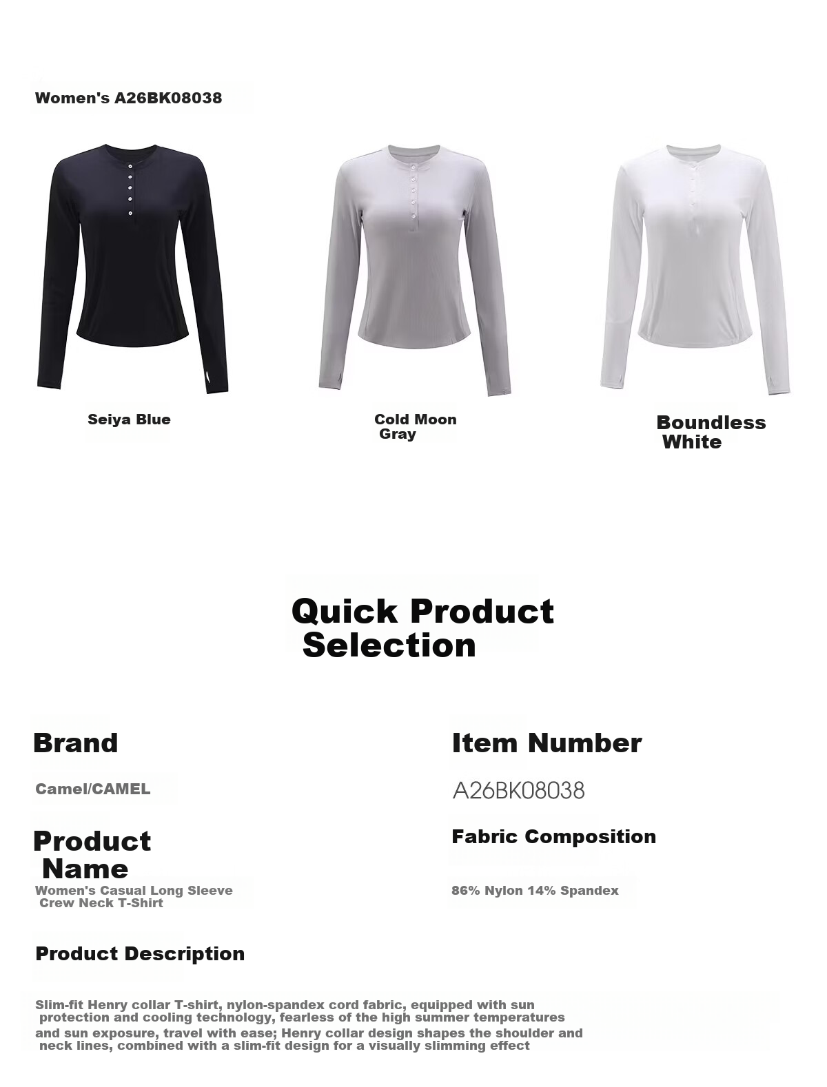 CAMEL Women's Outdoor Base Layer Long Sleeve Stretch Slim Cooling Sun Protection T-Shirt for Hiking Mountaineering Cycling T8038 Spring Summer 2026 10