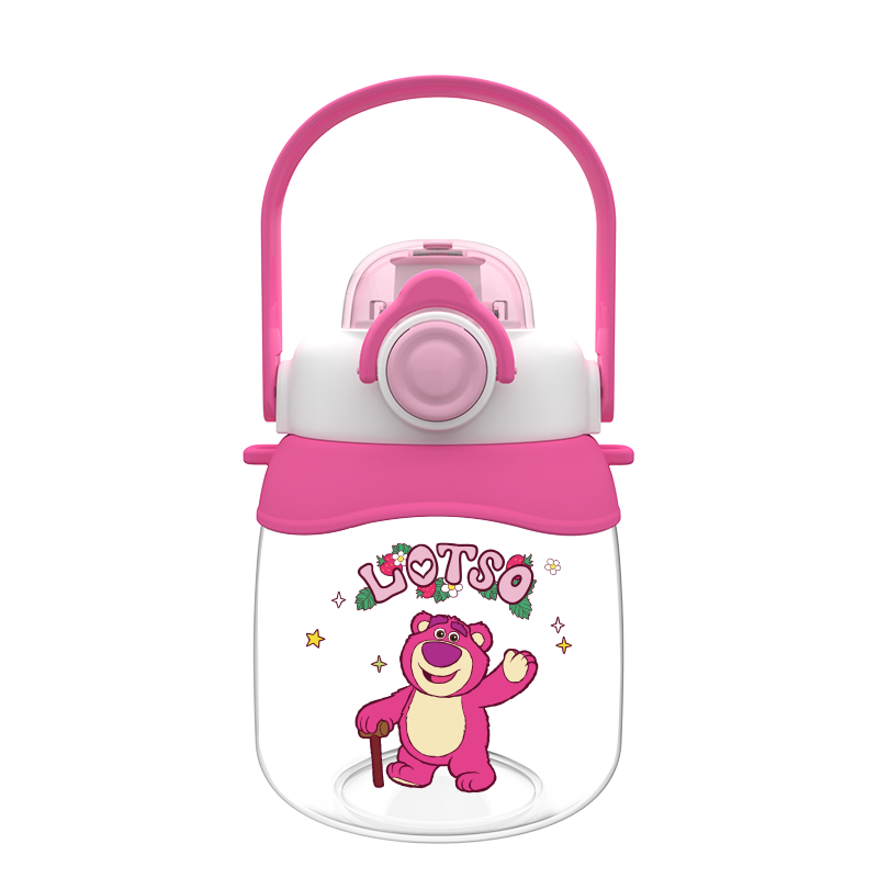 Disney Kids Water Bottle Summer Large Capacity Tritan Straw Cup Strawberry Bear 1000ml