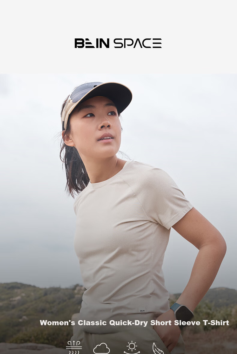 BEIN SPACE Summer Outdoor Lightweight Sports Hiking Moisture-Wicking Quick-Dry Soft Women's Short Sleeve T-Shirt J017 Mist White L 1
