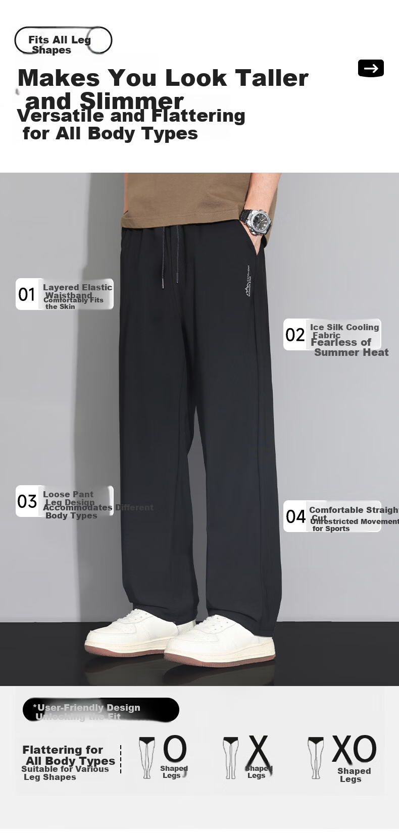 Huili Men's Pants, Summer Ice Silk Quick-Dry Casual Trousers, Running Sports Pants, Straight-Leg Long Pants, Men's Training Pants 6