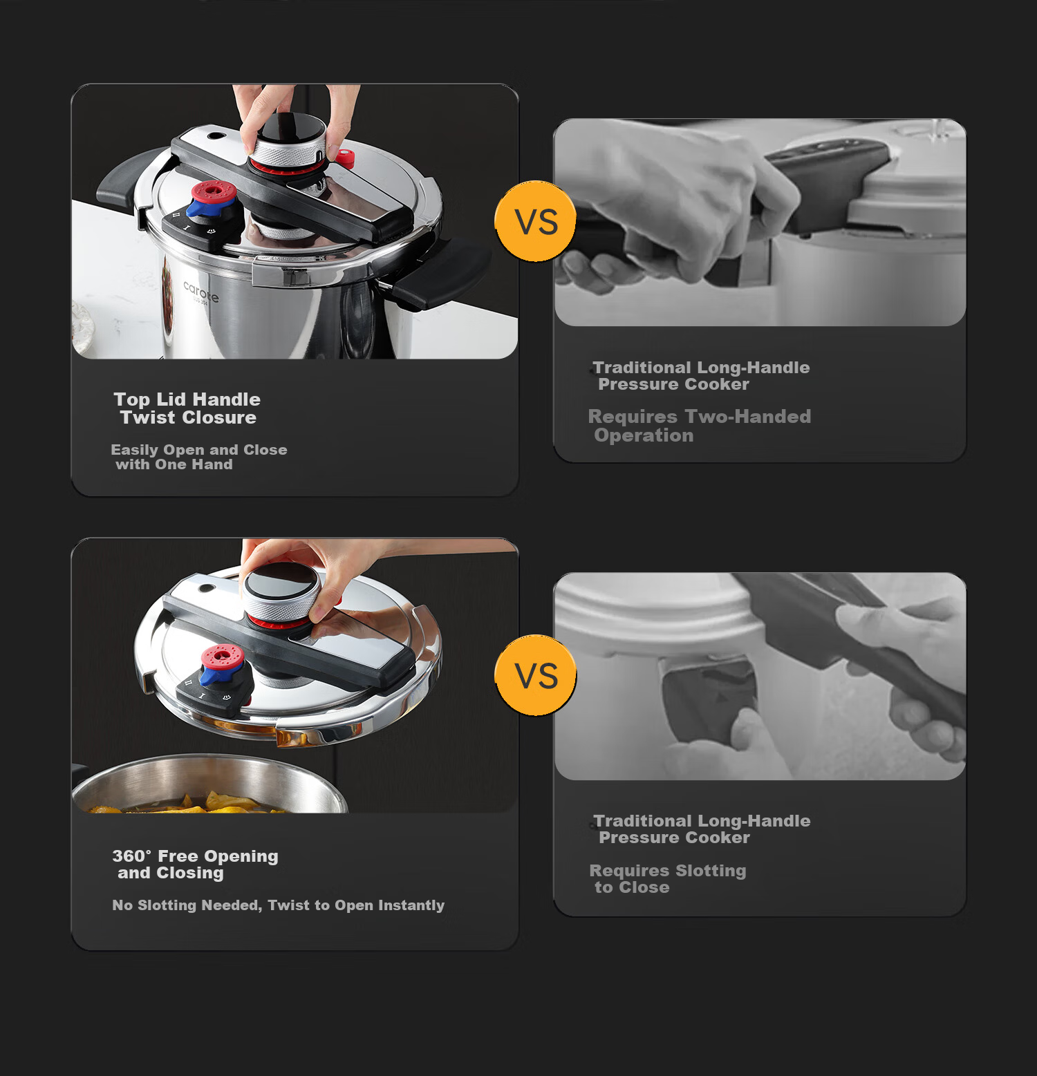 Carrot Small Household Pressure Cooker 304 Stainless Steel Single-Handed Explosion-Proof Pressure Cooker Compatible with Gas Stove and Induction Cooker 3