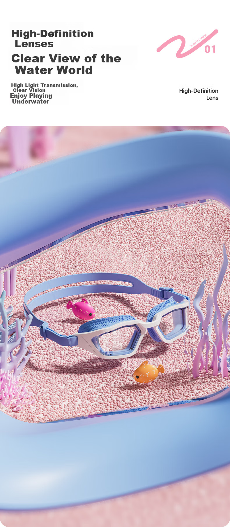 Keep Kids Mid-Frame Swim Goggles Comfortable Waterproof Anti-Fog Soft Silicone Youth Swimming Glasses Frosted Pink 3
