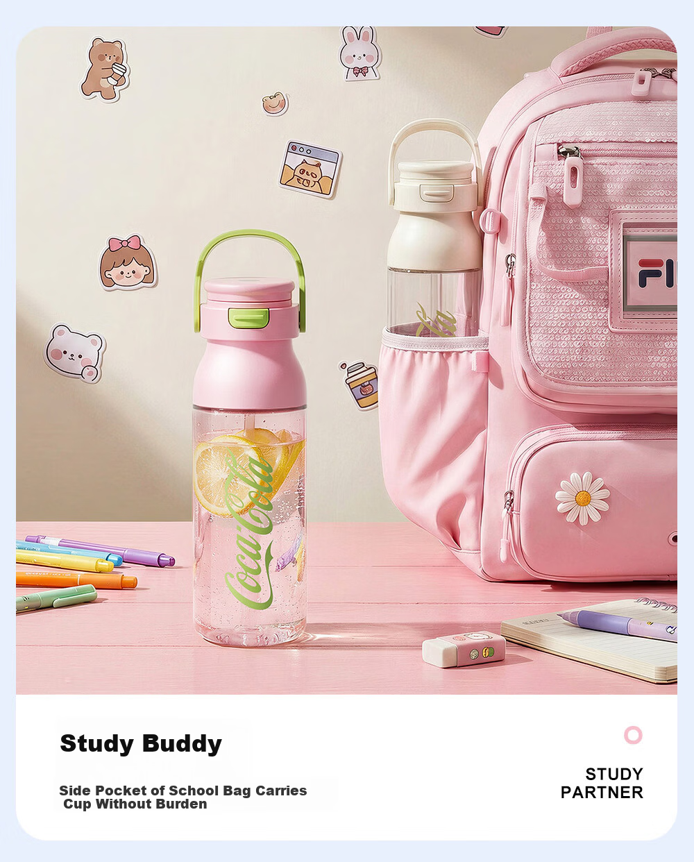 Germ Coca-Cola Summer Plastic Cup with Straw High Temperature Resistant Large Capacity Sports Water Bottle 730ML Snow White 11