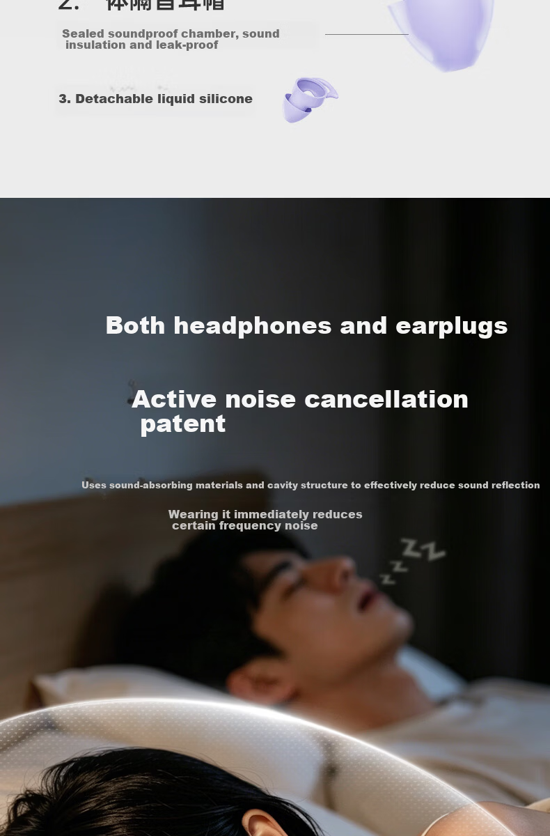 Chengao Sleep Headphones Deep Sleep Pod Bluetooth Earphones Wireless Noise-Cancelling Sleep Earplugs Invisible Compact Side-Sleeping Compatible S6 Purple 8