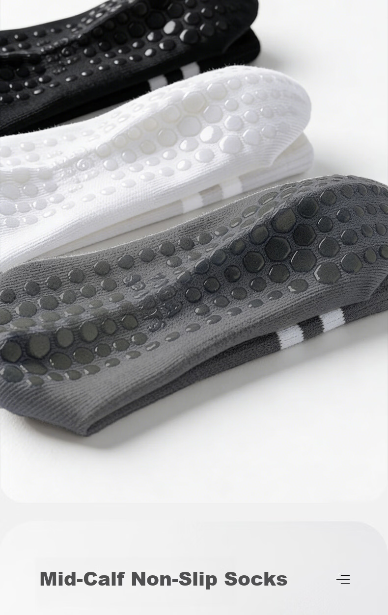 Duweike Yoga Socks Professional Non-Slip Women's Cotton Mid-Calf Pilates Fitness Floor Socks Gray White Black 3-Pack 4