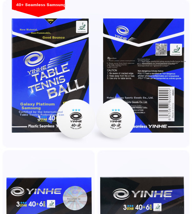 Galaxy Table Tennis Balls Blue Three-Star Seamless 40+ New Material Platinum 3-Star Ping Pong Balls Pack of 6 2