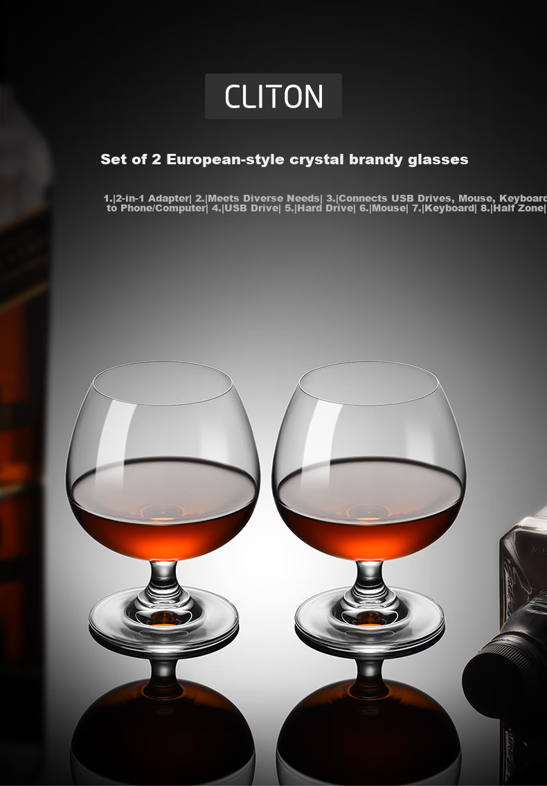 CLITON Brandy Glass European Style Crystal Whiskey Glass Short Stem Glass Whisky Glass Set of 2 CL-JB14 1