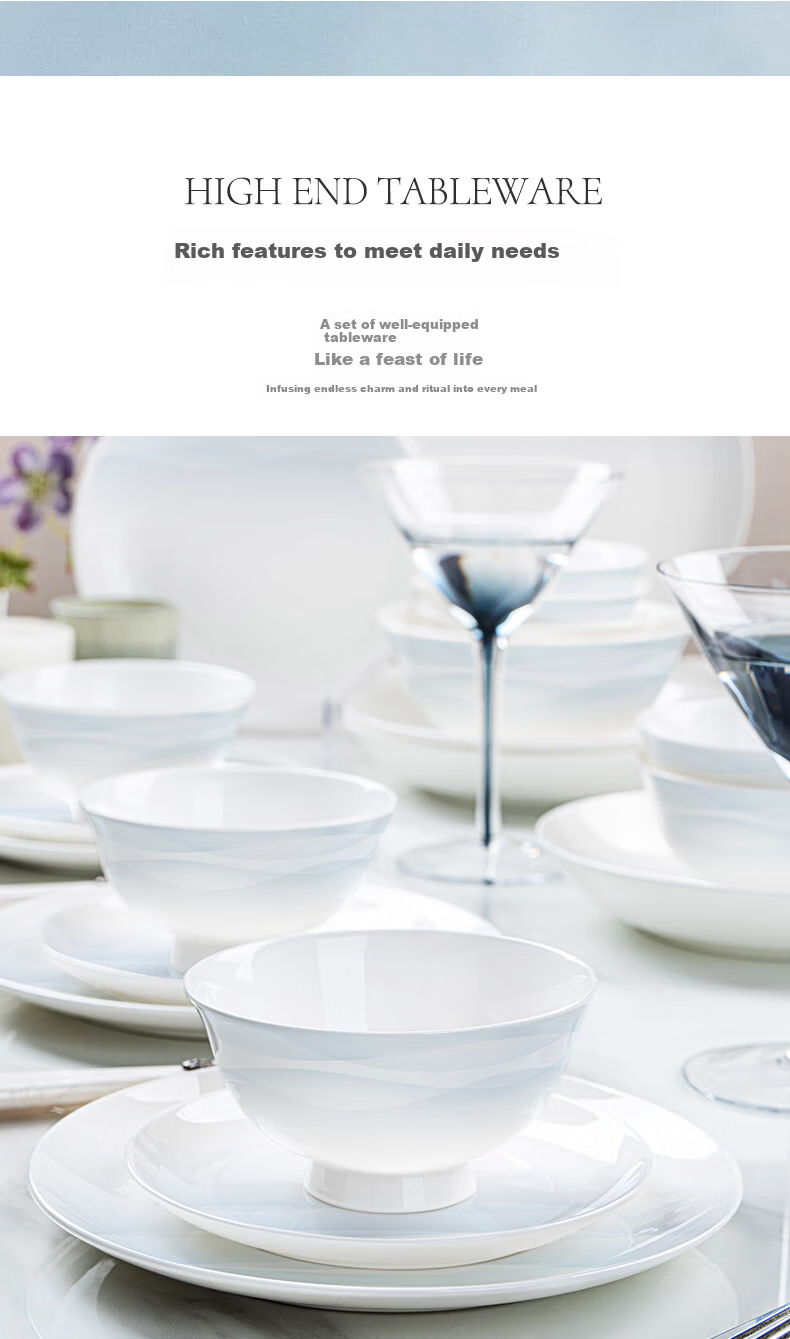 NINE CRANES Jingdezhen Premium Gradient Tableware Set High-End Bowls and Plates Home Use Stylish 11