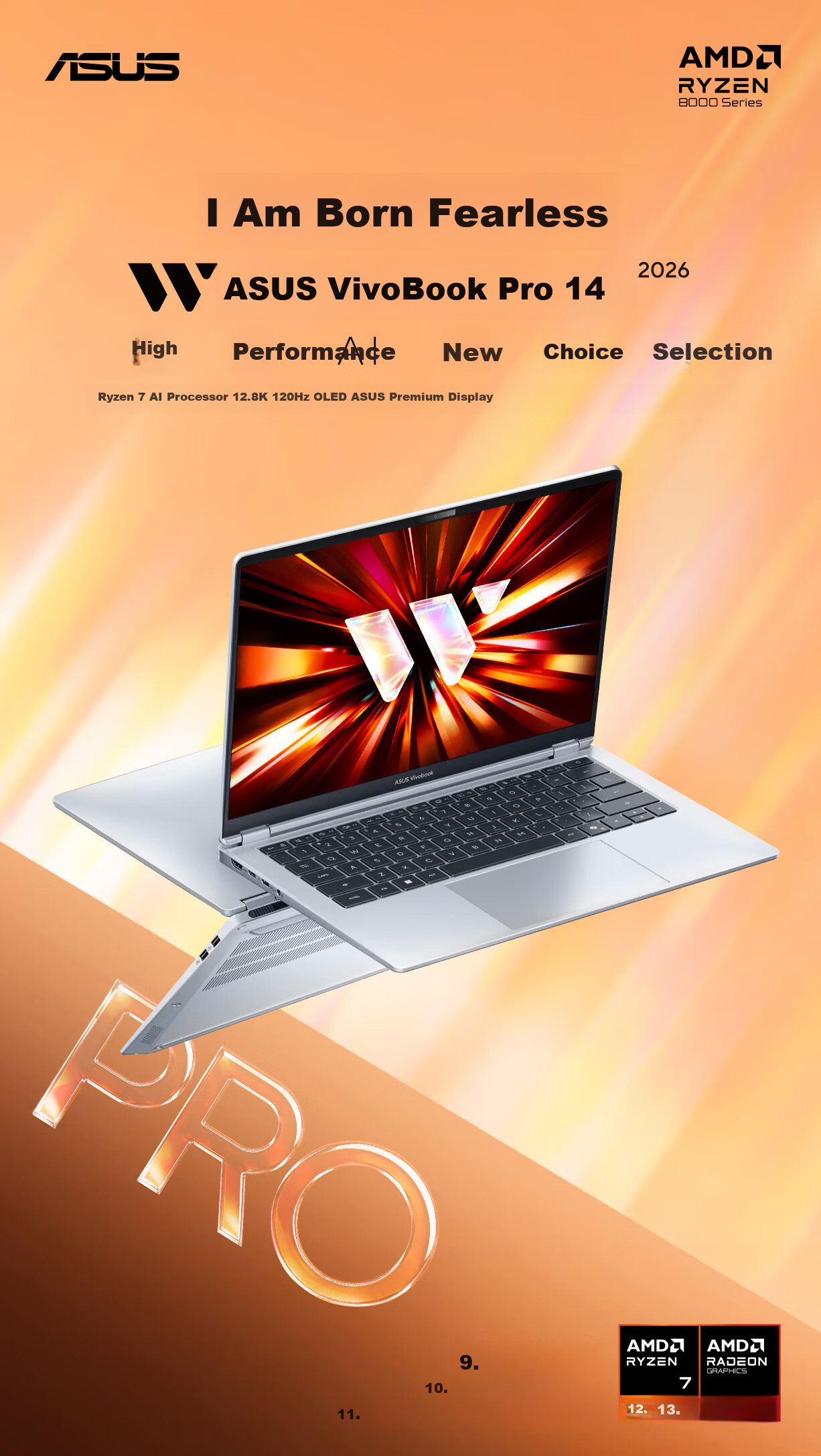 ASUS VivoBook Pro14 Ryzen Edition 2026 AI Lightweight Laptop (R7 80W High Power, 16GB RAM, 1TB SSD, 2.8K High Refresh OLED) 1