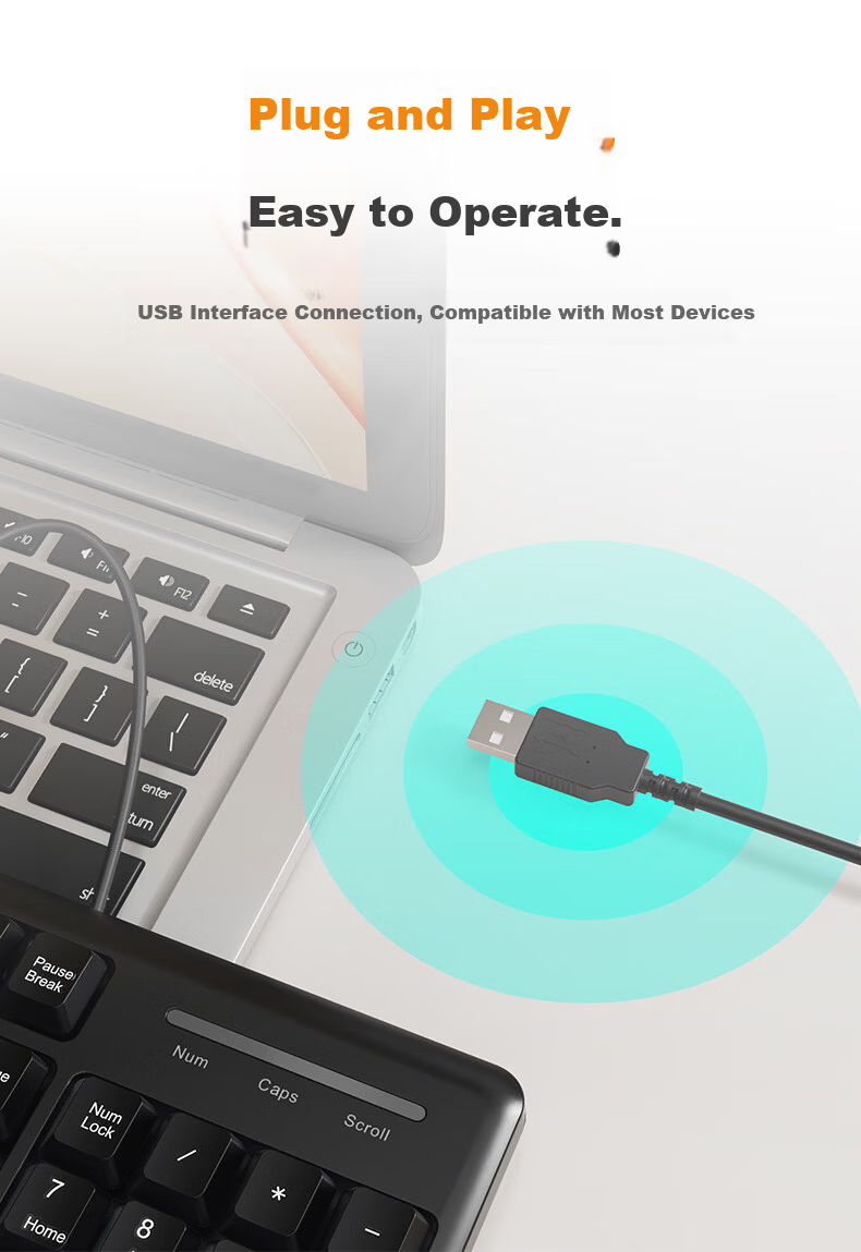 Founder F6161 Business Wired Keyboard and Mouse Set Full-Size Office Spill-Resistant External Keyboard for Laptop Black 6