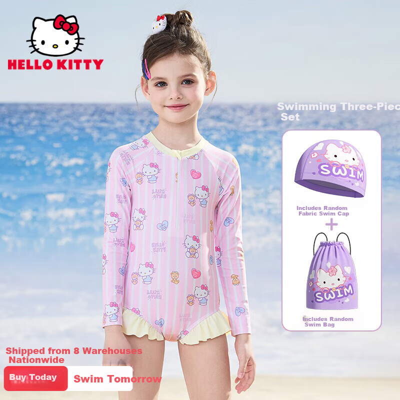F.DYRAA & Hellokitty Kids Girls Sun Protection Swimwear Set A Class Three-Piece KC522C0012E Pink Size 130