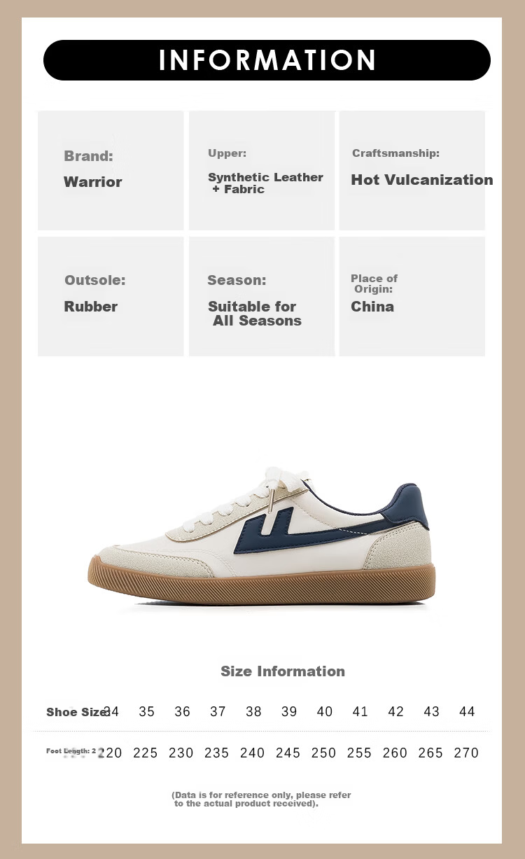 Warrior Men's Breathable Canvas Shoes Classic Flat Trendy Couple Shoes Student Casual Shoes 638 Black Beige Size 42 6