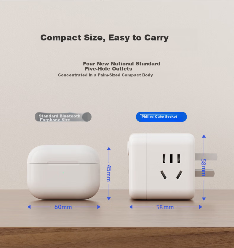 PHILIPS Cube Power Strip Converter Adapter Multi-Outlet 5-Socket Travel Dorm Hotel Extension Multi-Functional Socket Wireless Power Strip Blue 7
