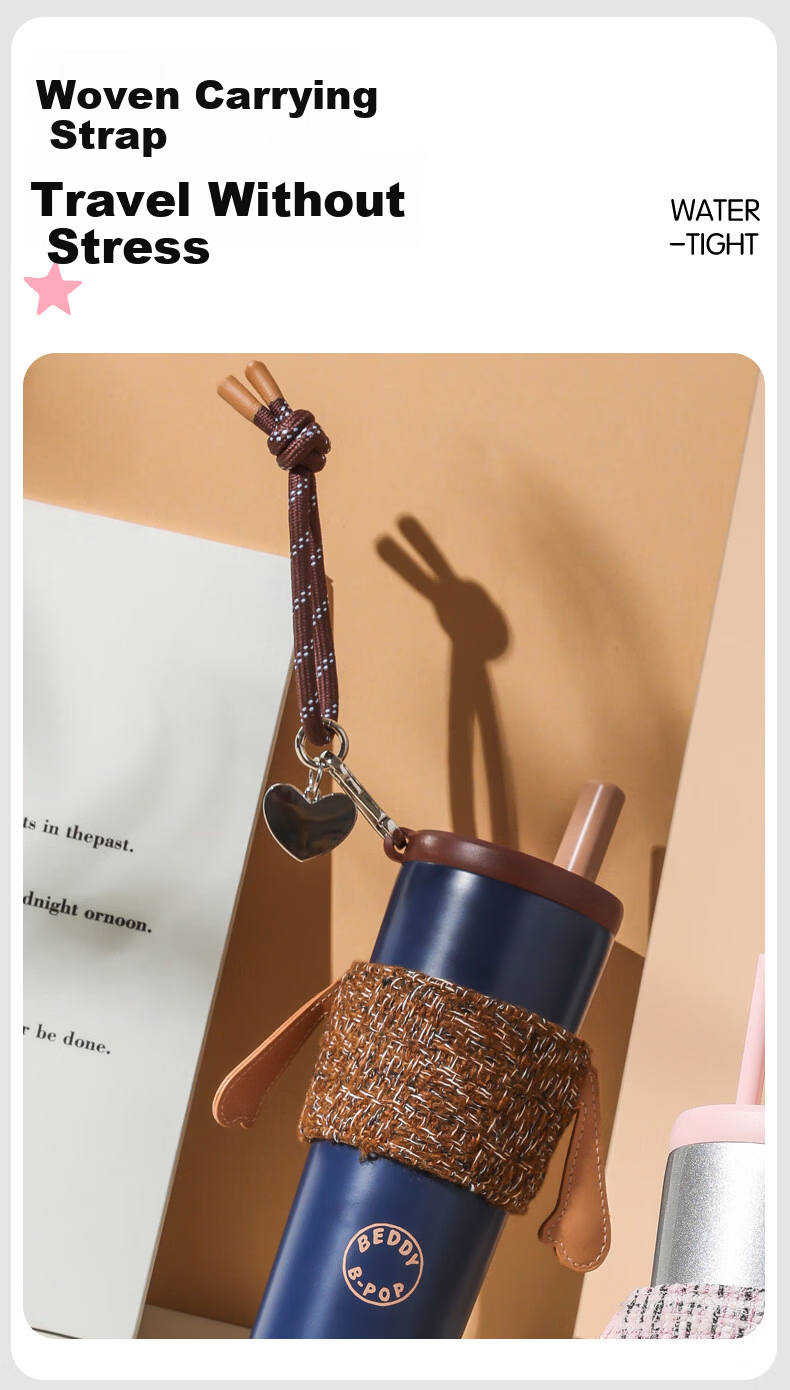 BEDDYBEAR Glowing Insulated Water Bottle for Women High-Value Portable Straw Cup Coffee Tea Student Cup 580ML Galaxy 5